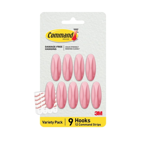 Command Medium Designer Hooks, Blossom, Holds 3 lbs, 9 Hooks, 12 Adhesive Strips