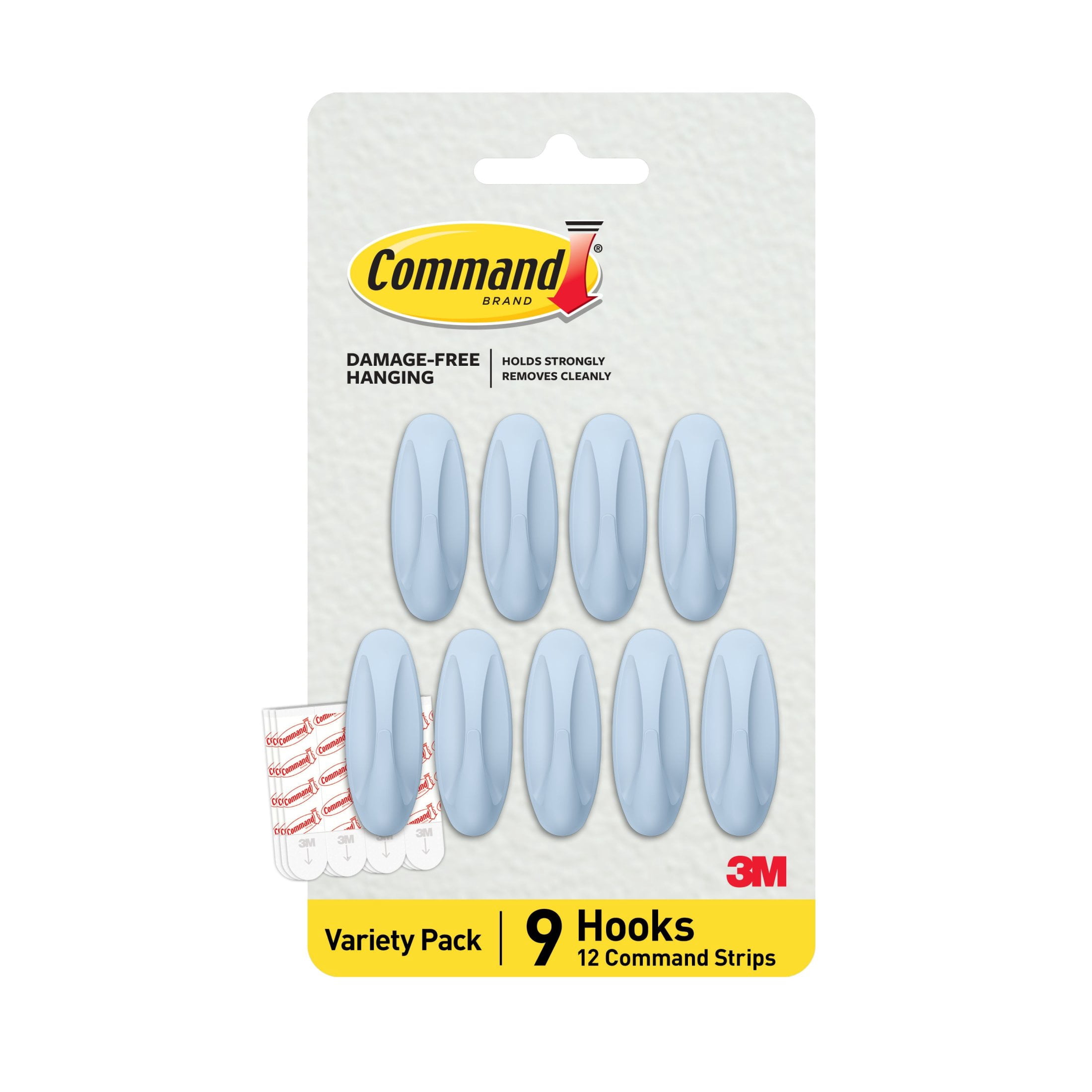 Command Medium Designer Hooks, Sky, Holds 3 lbs, 9 Hooks, 12 Adhesive Strips