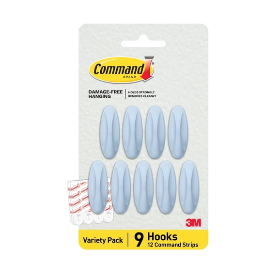 Commandâ„¢ Medium Designer Hooks DC081SK-9NA, Sky, 9 Hooks, 12 Strips
