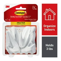 Command Medium Designer Hooks, White, 8 Wall Hooks, Damage-Free Hanging