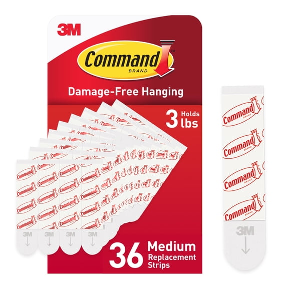 Command Medium Replacement Strips For Wall Hooks, Holds 3 lbs, White, 36 Foam Strips