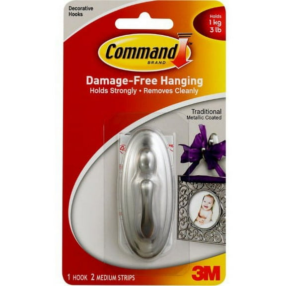 Command Medium Hook, Brushed Nickel (Pack of 8)