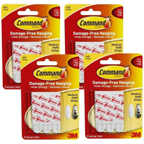 Command Medium Mounting Refill Strips, 9-Strip , Pack of 4