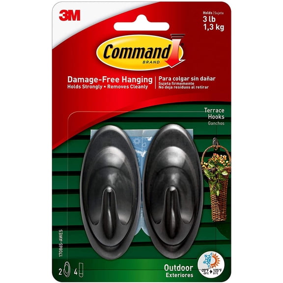 Command Medium Outdoor Terrace Hooks [Removable]: 2-pack (Slate Gray) [24-sets]