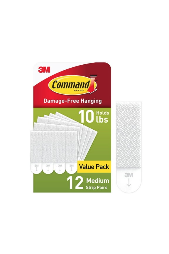 Medium Picture Hangers, Holds 10 lbs, White, Damage-Free Hanging, 12 Pairs Adhesive Strips
