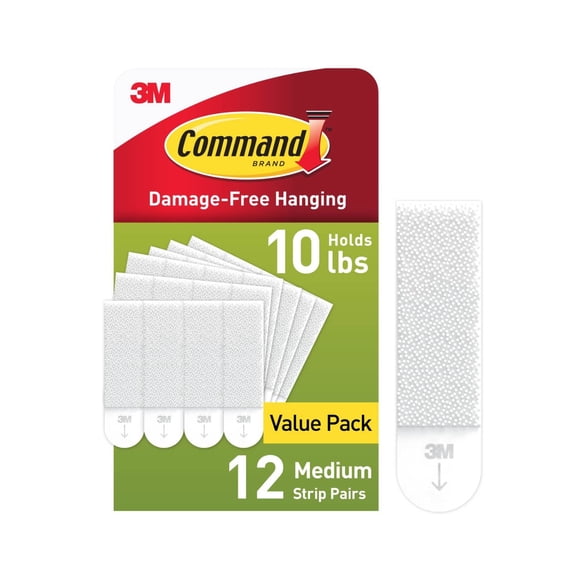Command Medium Picture Hangers, Holds 10 lbs, White, Damage-Free Hanging, 12 Pairs Adhesive Strips
