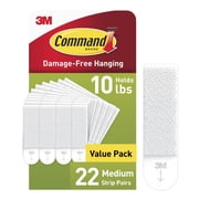 Command Medium Picture Hangers, Holds 10 lbs, White, Damage-Free Hanging, 22 Pairs Adhesive Strips