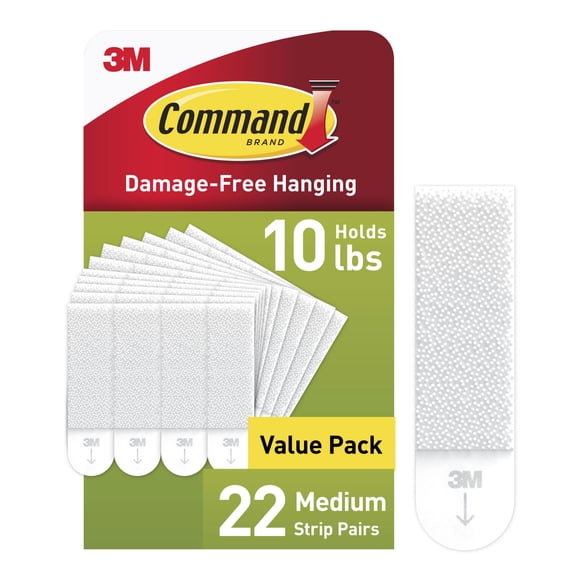 Command Medium Picture Hangers, Holds 10 lbs, White, Damage-Free Hanging, 22 Pairs Adhesive Strips