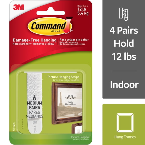 Command Medium Picture Hanging Strips 17204ES, 6 Pairs