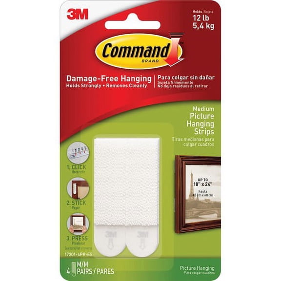 Command Medium Picture Hanging Strips - 2.75" Length x 0.63" Width - 100 mil Thickness - Foam - 8 / Pack - White | Bundle of 10 Packs