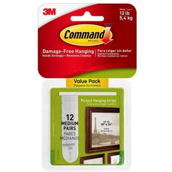 Command Medium Picture-Hanging Strips, White, 24-Sets