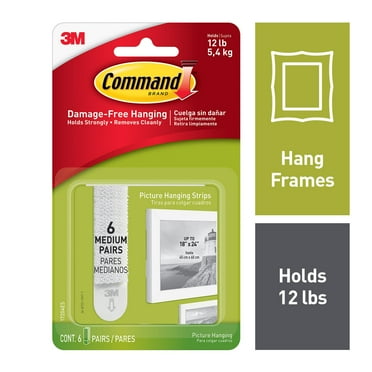 Command Medium Picture Hanging Strips, White, 6 Pairs Per Pack
