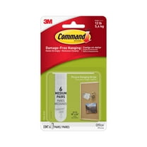 Command Medium Picture Hanging Strips, White, 6 Pairs