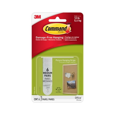 Command Medium Picture Hanging Strips, White, 6 Pairs