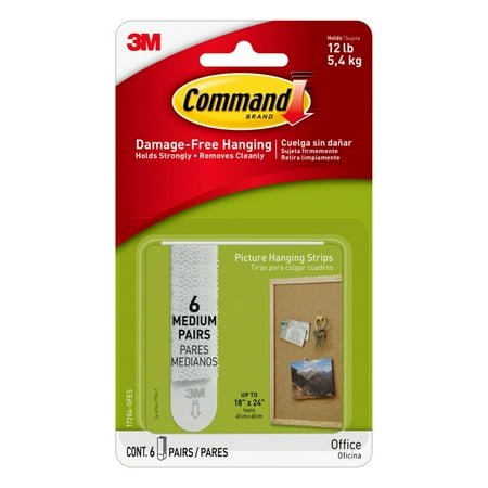 Command Medium Picture Hangers, Holds 10 lbs, White, Damage-Free Hanging, 6 Pairs Adhesive Strips