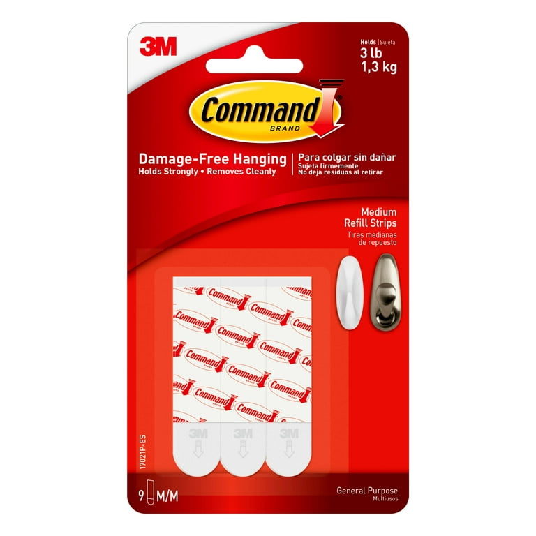 Command Medium Refill Adhesive Strips for Wall Hooks, Damage Free Hanging,  9 Strips