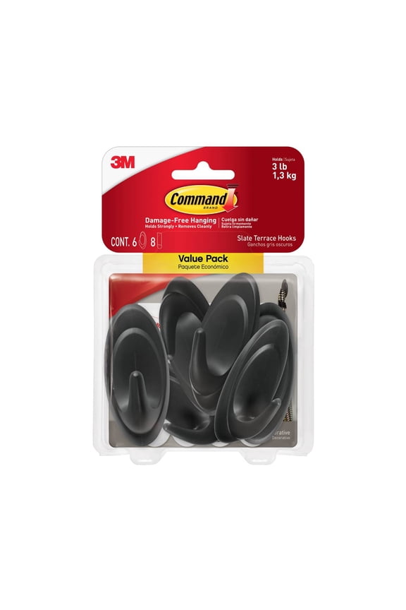 Medium Slate Terrace Hook Value Pack, 6 Wall Hooks