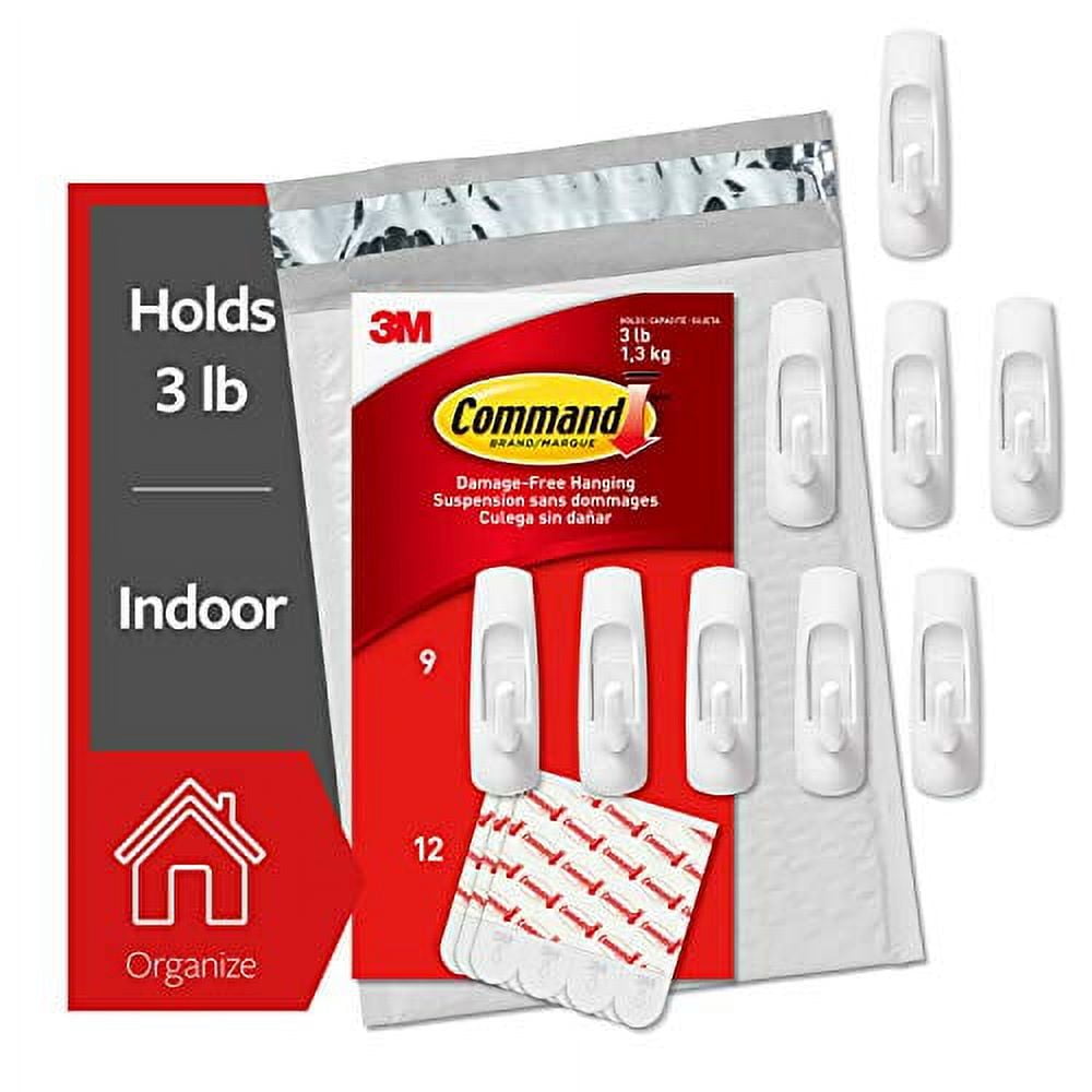 White Medium Utility Hooks with Adhesive Strips, 9-Pack