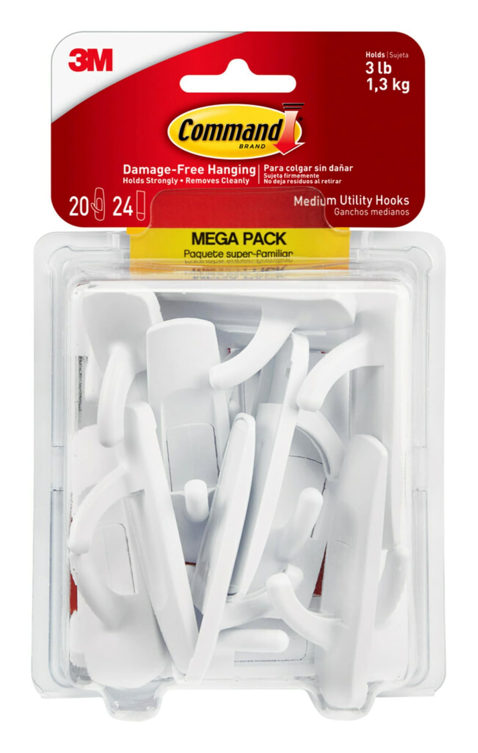 White Medium Plastic Utility Hooks with Adhesive Strips
