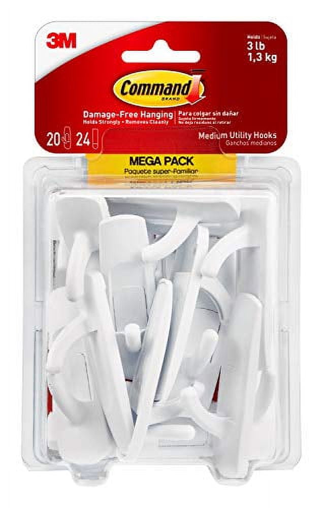 White Medium Plastic Utility Hooks with Adhesive Strips