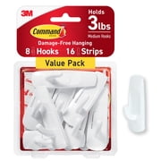 Command Medium Utility Hooks, White, Damage Free Organizing, 8 Hooks and 16 Command Strips