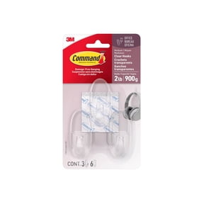 Command Medium Wall Hooks, Clear, Damage Free Decorating, 3 Hooks and 6 Command Strips