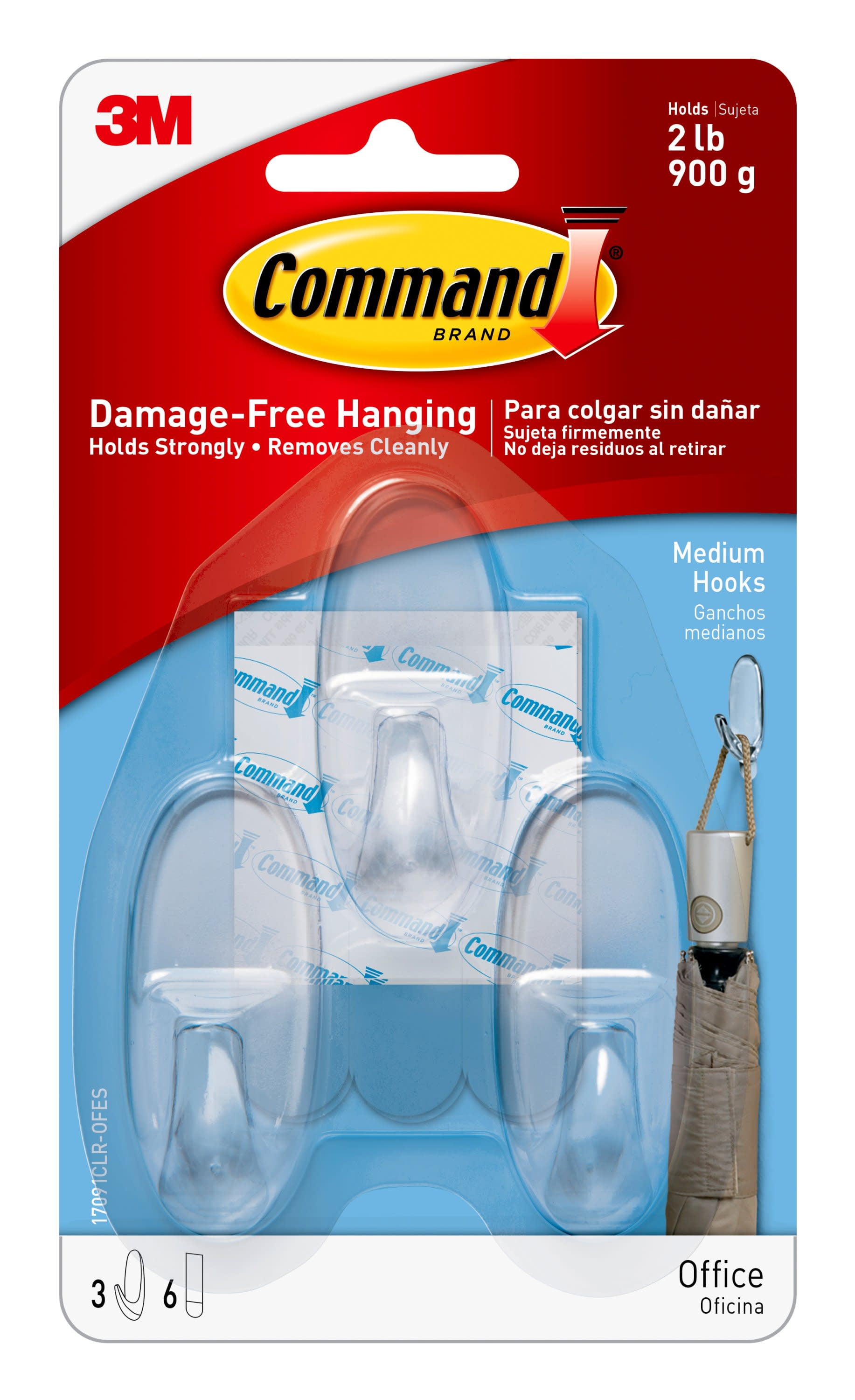 Command Medium Wall Hooks, Clear, Damage Free Hanging of Dorm Room