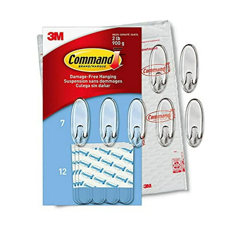 Command (CL091-7NA)Medium Clear Oval Hooks in Easy to Open Packaging, 7 Hooks, 12 Strips