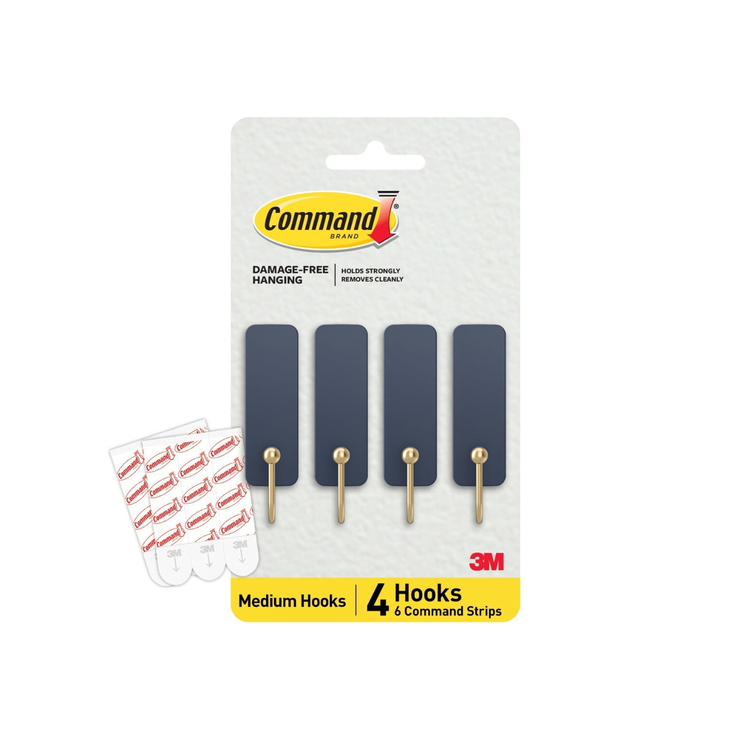 Command Medium Hooks, Juniper Berry, Holds 3 lbs, 4 Hooks, 6 Adhesive Strips