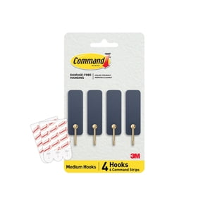 Command Medium Hooks, Juniper Berry, Holds 3 lbs, 4 Hooks, 6 Adhesive Strips