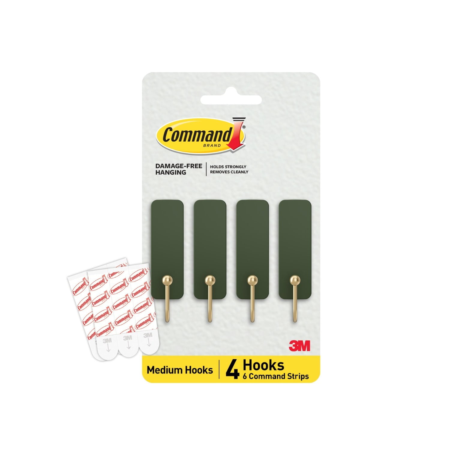 Command Medium Hooks, Rosemary, Holds 3 lbs, 4 Hooks, 6 Adhesive Strips