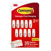 Command® Medium Wire Hooks, 35 Hooks, 40 White Adhesive Strips, Damage Free Hanging Picture Hangers, No Tools Wall Hanging Strips For Living Spaces