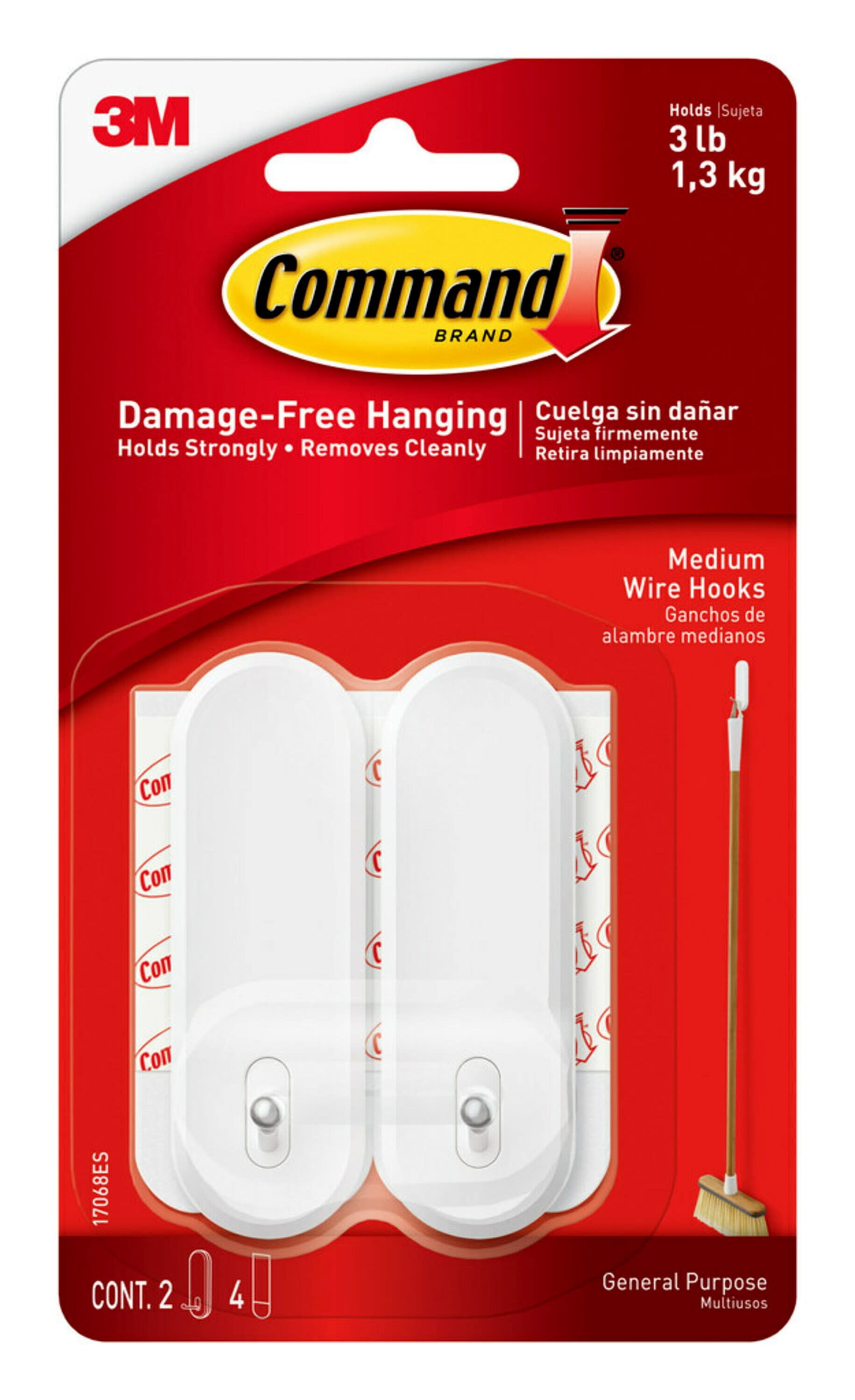 Command Medium Wire Hooks, White, 2 Hooks, 4 Strips Per Pack - Walmart.com