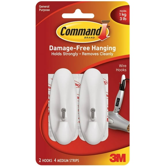 Command Medium Wire Hooks-White 2 Hooks & 4 Strips
