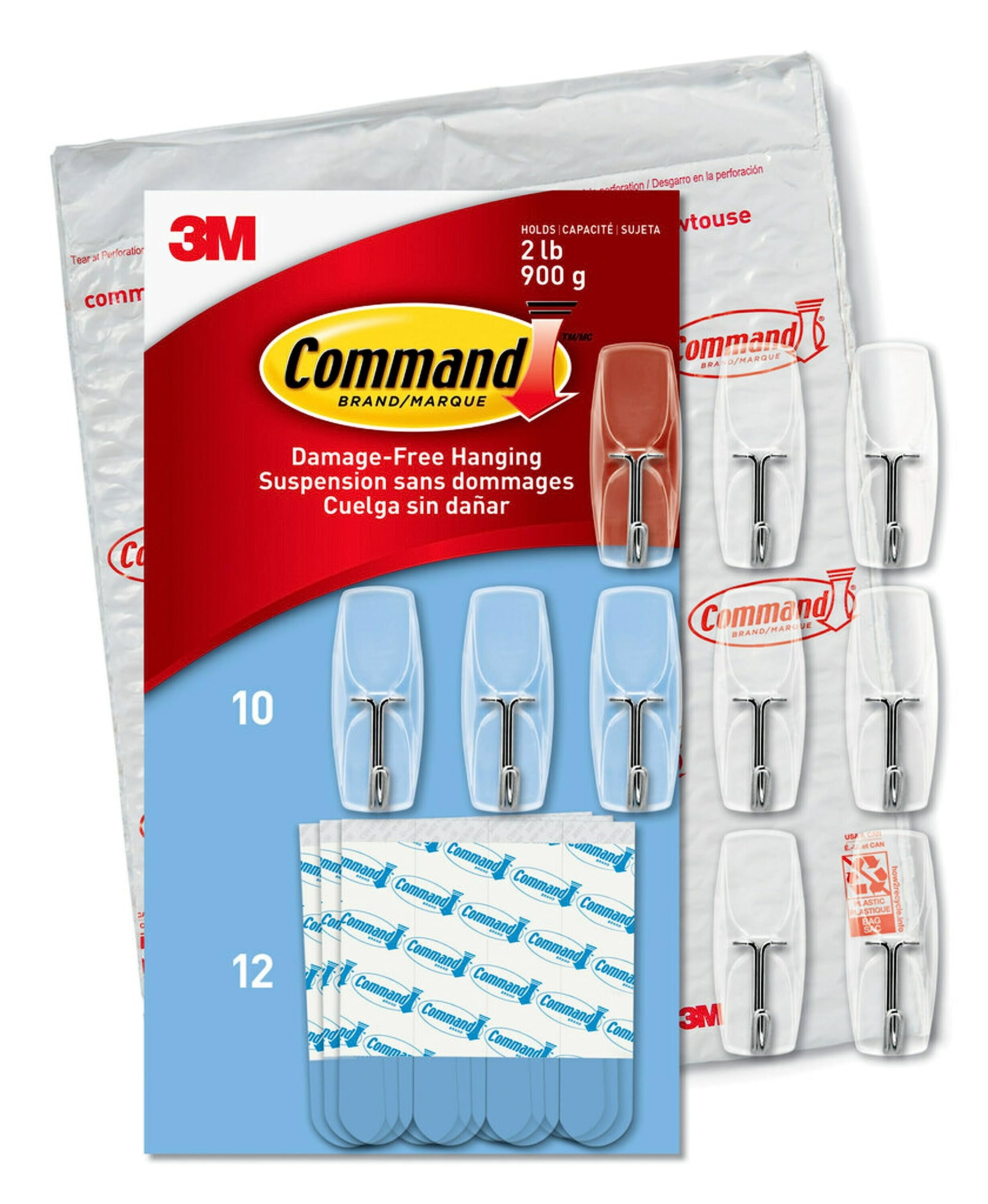 Clear Medium Wire Toggle Hooks with Adhesive Strips, 10-Pack