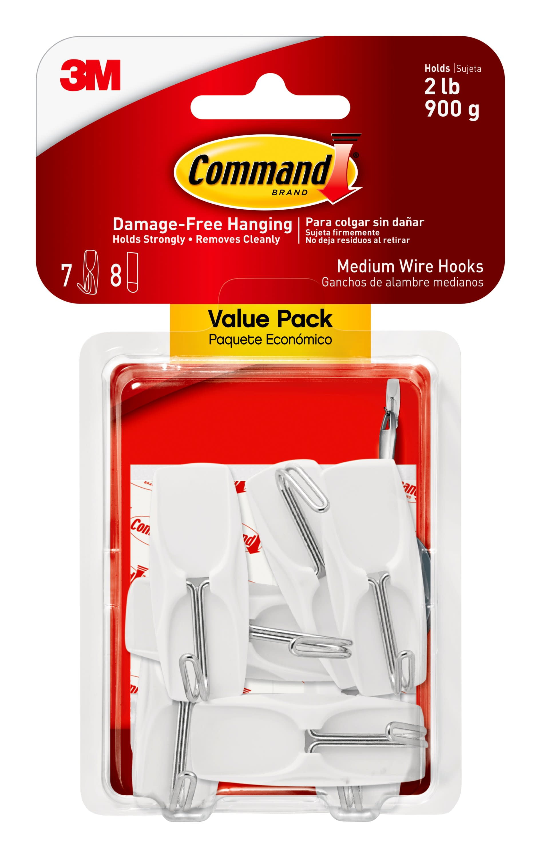 Command Medium Wire Toggle Hooks, White, Damage Free Organizing, 7