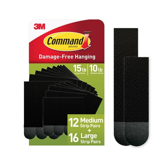 Command Medium and Large Picture Hangers, Holds 10 & 15 lbs, Black, 12 Medium, 16 Pairs Large Adhesive Strips