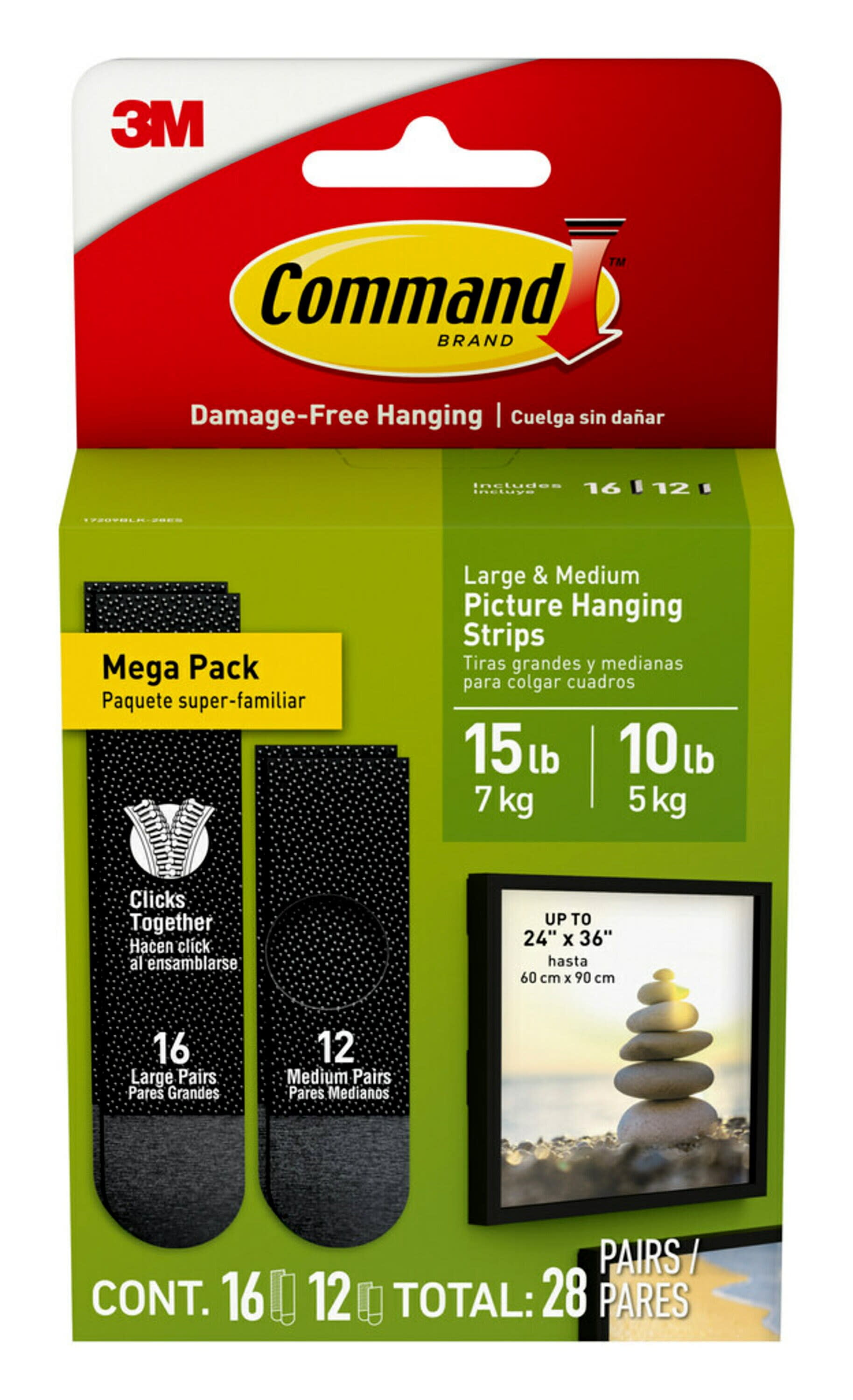  Command Medium Picture Hanging Strips, Damage Free Hanging  Picture Hangers, No Tools Wall Hanging Strips for Living Spaces, 16 Black  Adhesive Strip Pairs(32 Command Strips) : Industrial & Scientific
