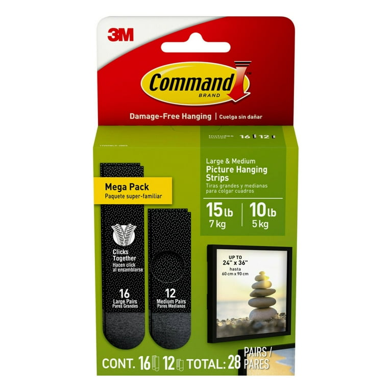 Command? Medium and Large Picture Hanging Strips, 12 Sets of Medium, 16  Sets of Large/Pack