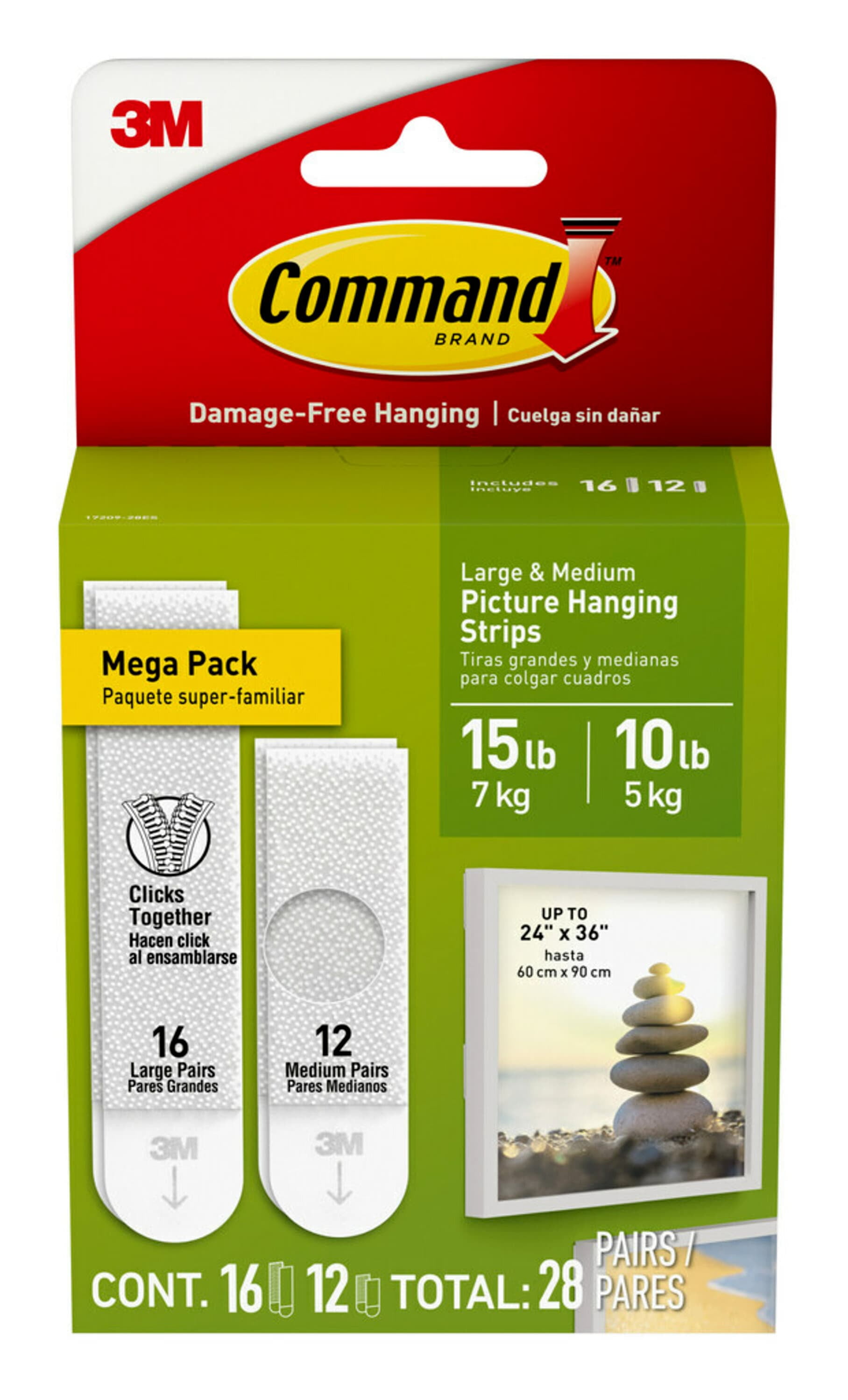 Command 12 Sets Of Medium/16 Sets Of Large Sized Picture Hanging Strips  Mega White : Target