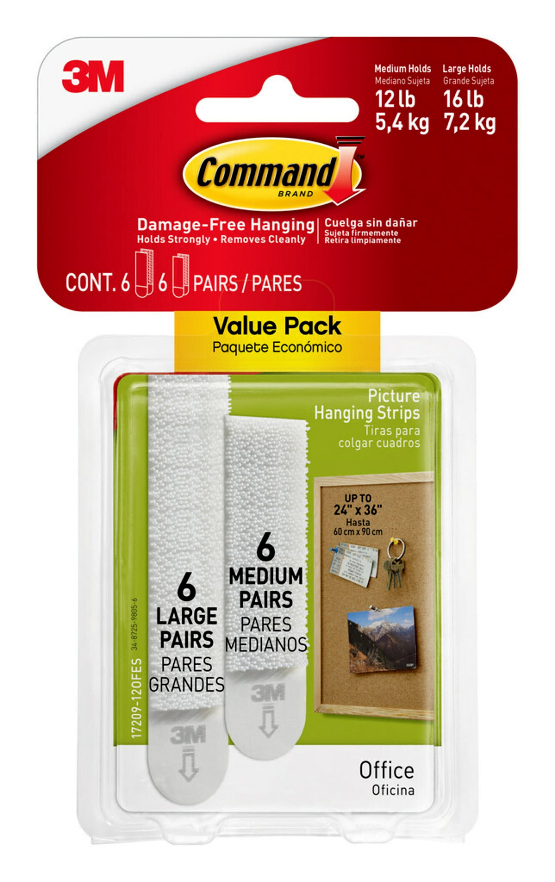 Command Medium and Large Picture Hanging Strips, White, 6 Medium Pairs and  6 Large Pairs 