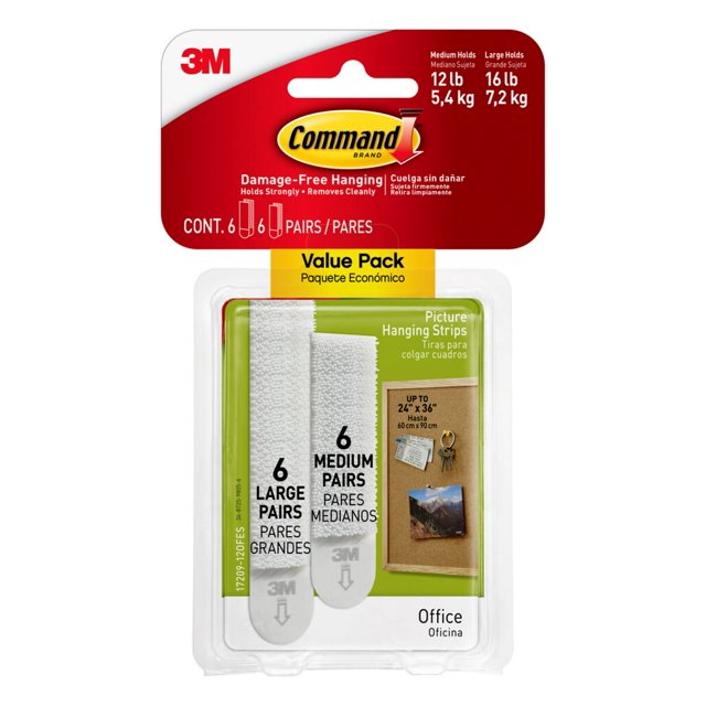 Command Medium and Large Picture Hanging Strips, White, 6 Medium Pairs