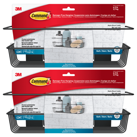 Command Metallic Shower Caddy: 12.76 in. x 4 in. (Matte Black) [2-pack] BATH31-MB-ESF