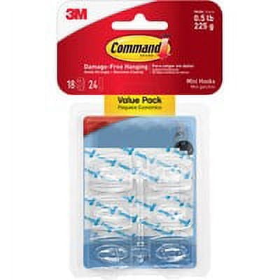 Command Mini Clear Hooks with Clear Strips - 7.94 oz (225 g) Capacity - 1.1\\" Length - Plastic - Clear - 18 / Pack