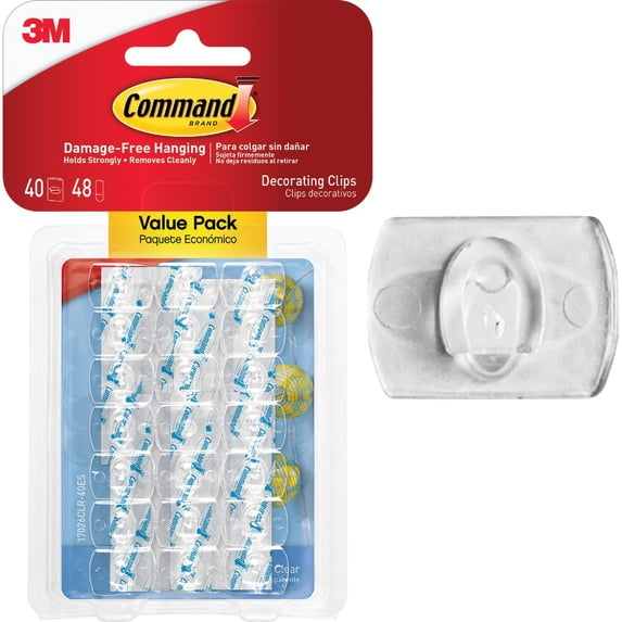 Command Mini Holiday Light Hooks Holiday Lighting Clip - Adhesive Hook - 40 Clips, 48 Strips