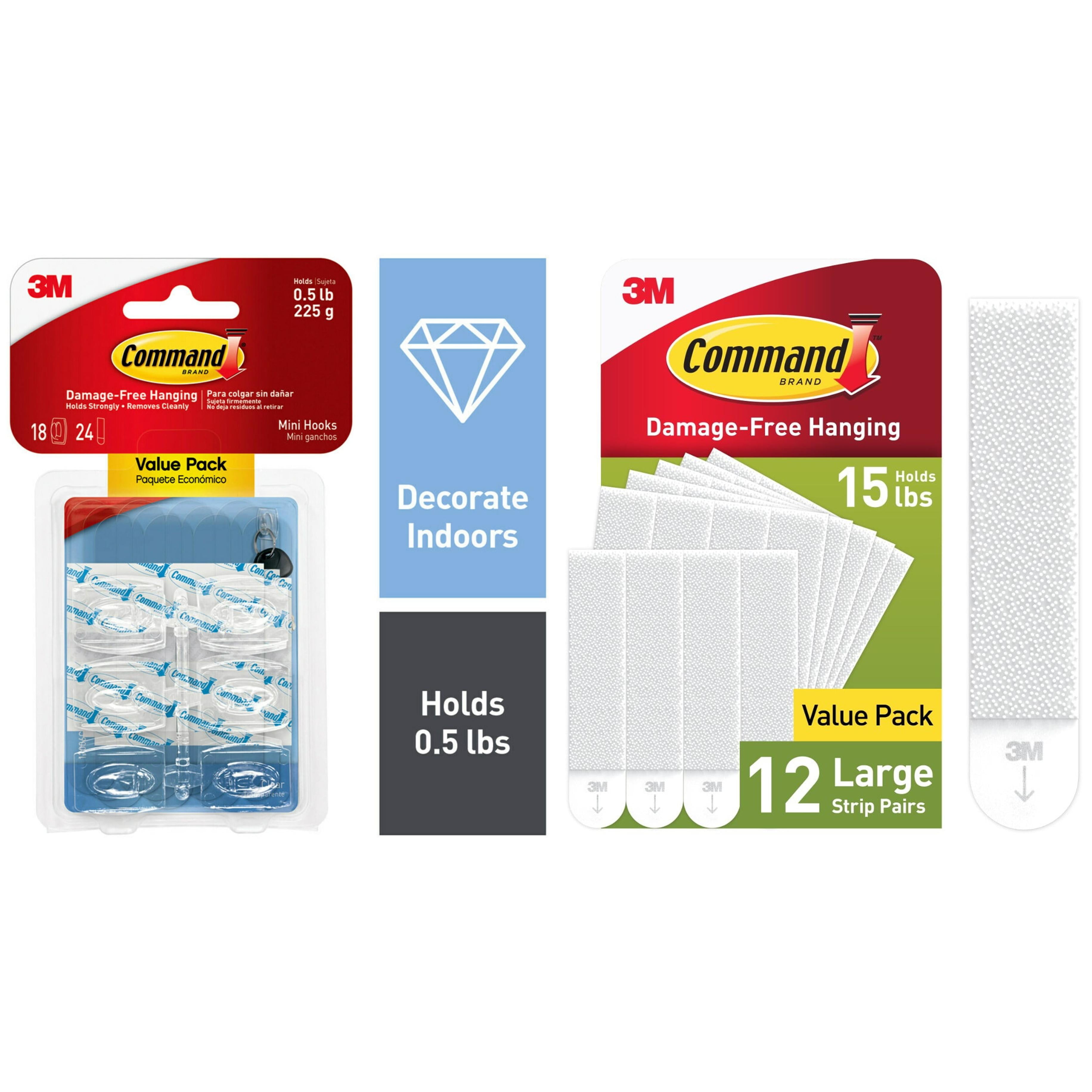 Command Mini Wall Hooks, Clear, 18 Hooks and Command White Large ...