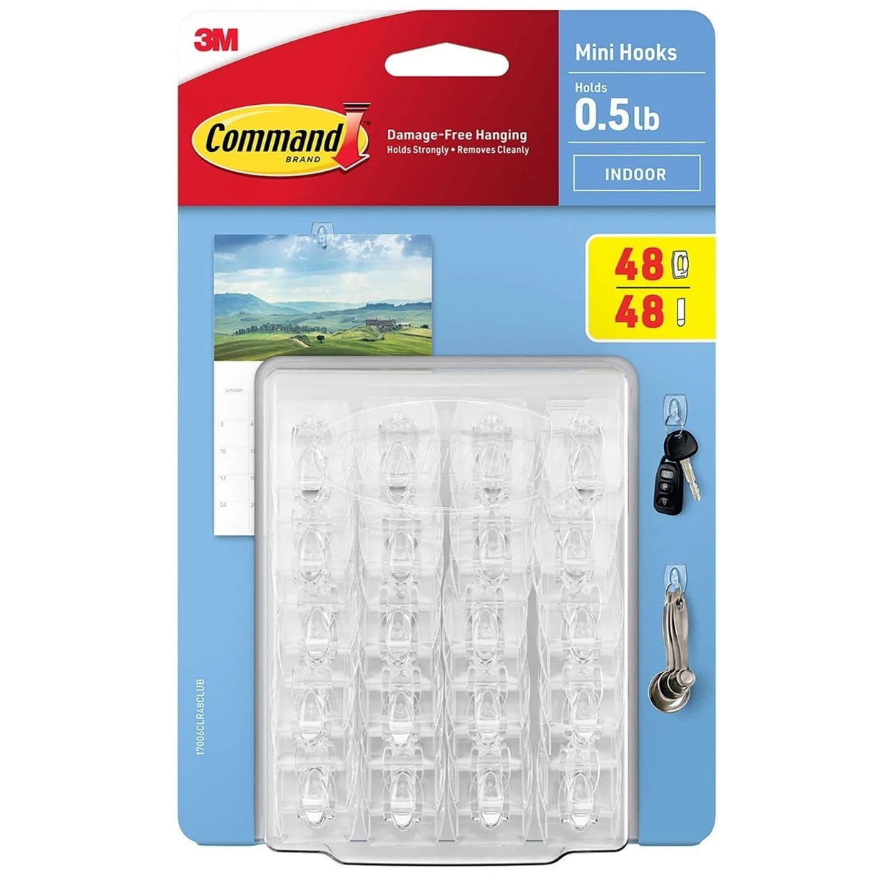 Clear Mini Wall Hooks with Adhesive Strips, 48-Pack