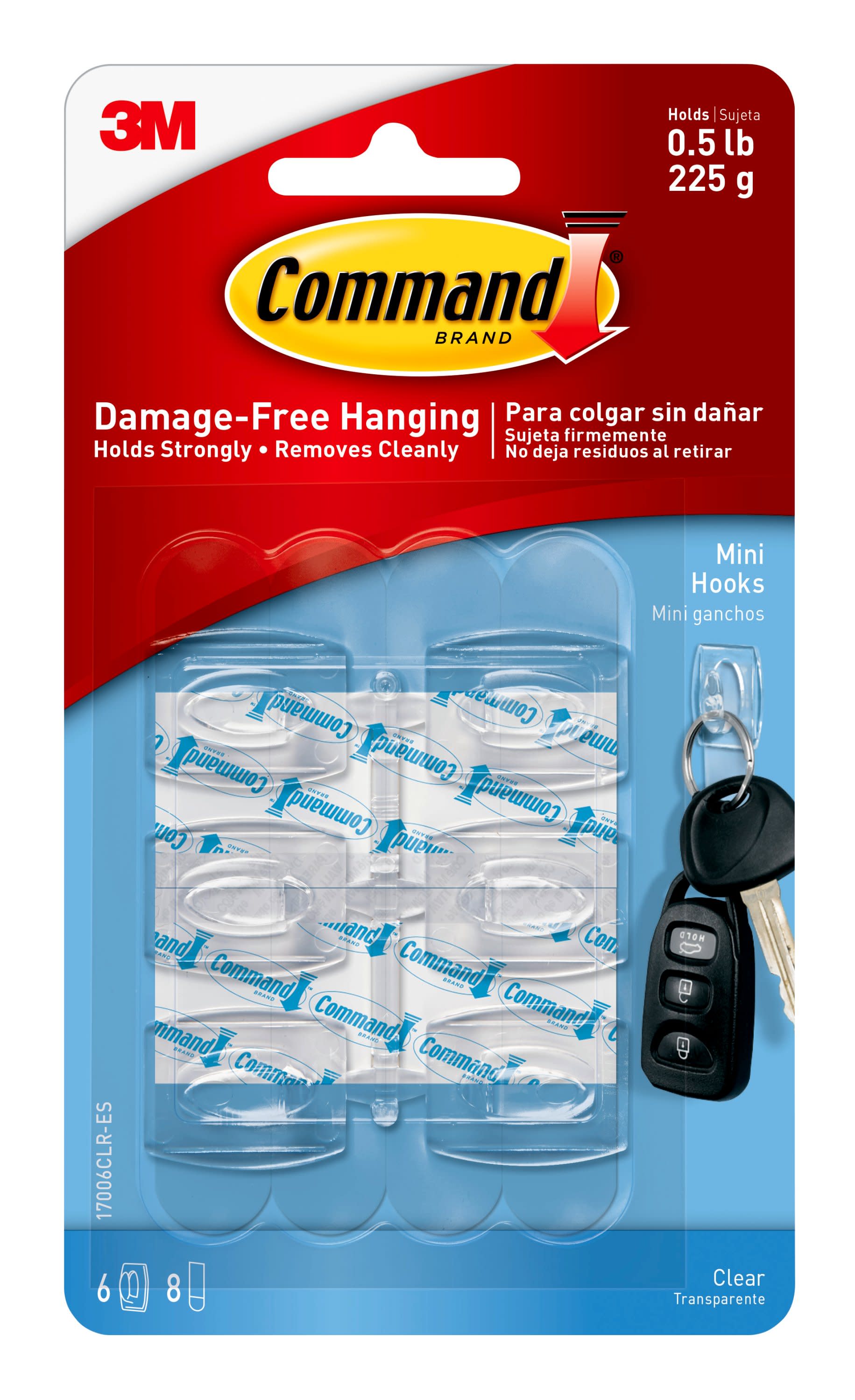 Command Mini Wall Hooks, Clear, Damage Free Decorating, Six Hooks and Eight Command Strips - image 1 of 13