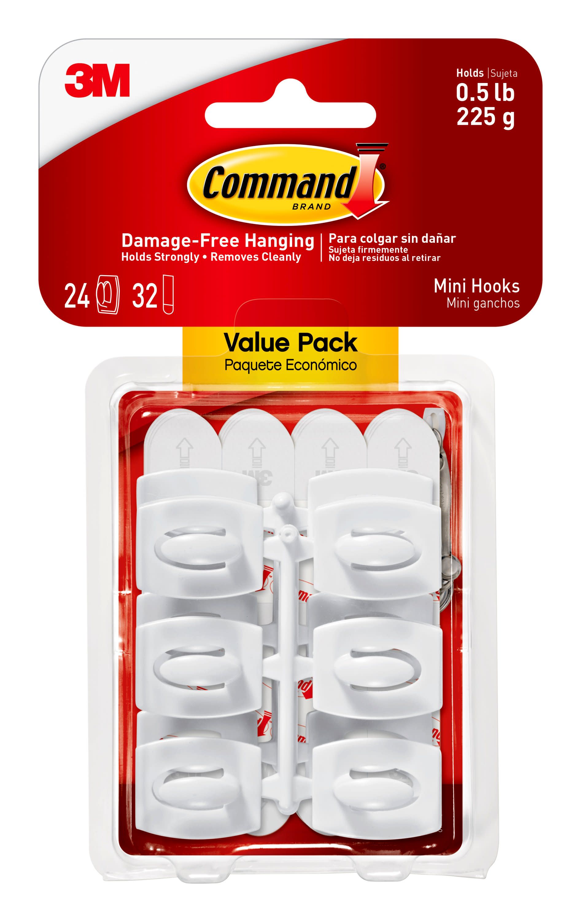 Command Mini Wall Hooks, White, Damage Free Decorating, 24 Hooks and 28 Command Strips - image 1 of 12
