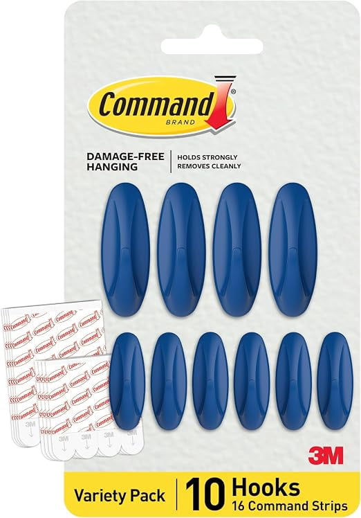 Command Mixed Designer Hook Pack, Arctic Freeze, 10 Hooks, 16 Strips, Colorful Hooks for Hanging, Great for Back to School Dorm Room Decorations and Classroom Organization